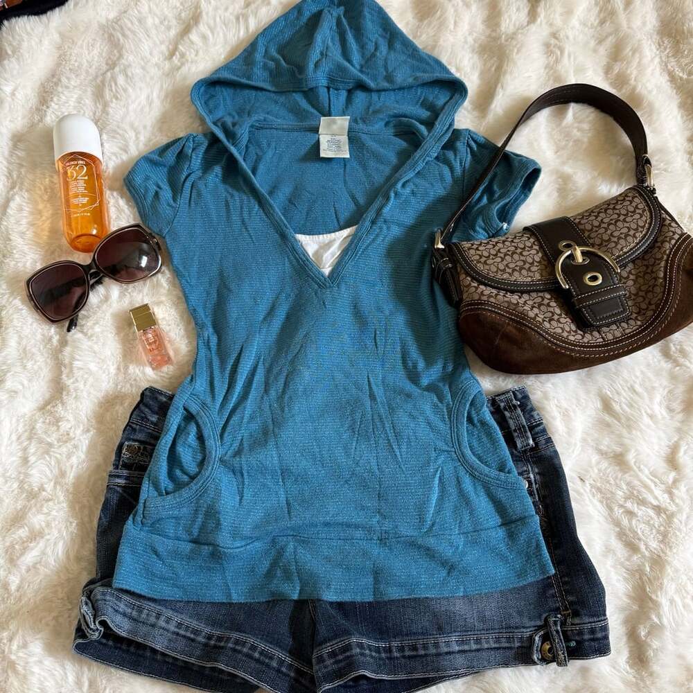 725 Originals Short Sleeve Hooded Top Size S Blue